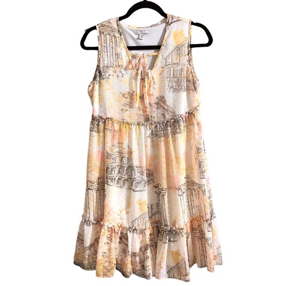 C Est 1946 Swiss Dots Sleeveless Tier V-neck Yellow Short Dress XS - Picture 1 of 10